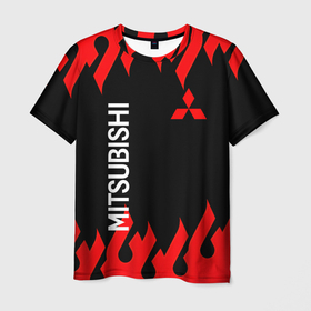 Мужская футболка 3D с принтом Mitsubish: Нарисованный огонь. в Екатеринбурге, 100% полиэфир | прямой крой, круглый вырез горловины, длина до линии бедер | auto | mitsubishi | sport | авто | машины | митсубиси | митсубиши | спорт
