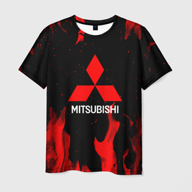 Мужская футболка 3D с принтом Mitsubishi Red Fire. в Санкт-Петербурге, 100% полиэфир | прямой крой, круглый вырез горловины, длина до линии бедер | auto | mitsubishi | sport | авто | машины | митсубиси | митсубиши | спорт