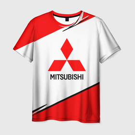 Мужская футболка 3D с принтом Mitsubishi Logo Geometry. в Санкт-Петербурге, 100% полиэфир | прямой крой, круглый вырез горловины, длина до линии бедер | Тематика изображения на принте: auto | mitsubishi | sport | авто | машины | митсубиси | митсубиши | спорт