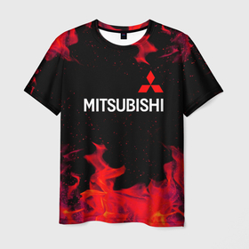 Мужская футболка 3D с принтом Mitsubishi пламя огня в Санкт-Петербурге, 100% полиэфир | прямой крой, круглый вырез горловины, длина до линии бедер | auto | mitsubishi | sport | авто | машины | митсубиси | митсубиши | спорт