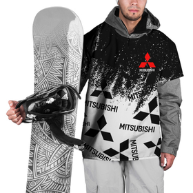 Накидка на куртку 3D с принтом Mitsubishi black  white в Санкт-Петербурге, 100% полиэстер |  | Тематика изображения на принте: auto | mitsubishi | sport | авто | машины | митсубиси | митсубиши | спорт
