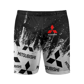 Мужские шорты спортивные с принтом Mitsubishi black  white в Курске,  |  | auto | mitsubishi | sport | авто | машины | митсубиси | митсубиши | спорт
