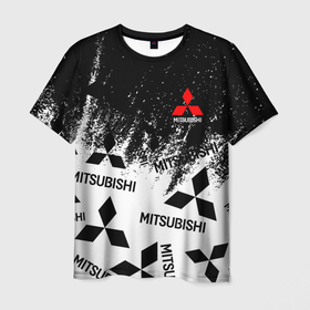 Мужская футболка 3D с принтом Mitsubishi black  white в Санкт-Петербурге, 100% полиэфир | прямой крой, круглый вырез горловины, длина до линии бедер | auto | mitsubishi | sport | авто | машины | митсубиси | митсубиши | спорт