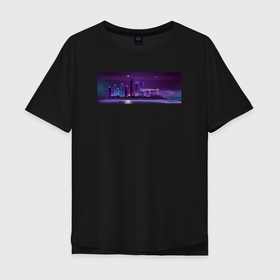 Мужская футболка хлопок Oversize с принтом Japun Punk 2 , 100% хлопок | свободный крой, круглый ворот, “спинка” длиннее передней части | аниме | город | киберпанк | мегаполис | неон | панк | фиолетовый | япония
