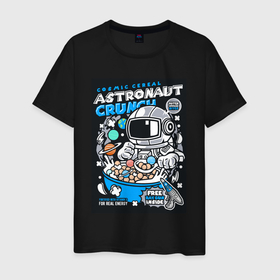Мужская футболка хлопок с принтом Астронавт Хруст в Новосибирске, 100% хлопок | прямой крой, круглый вырез горловины, длина до линии бедер, слегка спущенное плечо. | astronaut | cartoon | crunch | астронавт | мультфильм | хруст