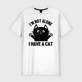 Мужская футболка хлопок Slim с принтом Улыбающийся кот в Екатеринбурге, 92% хлопок, 8% лайкра | приталенный силуэт, круглый вырез ворота, длина до линии бедра, короткий рукав | кот | лапы | уличный стиль | улыбка | усы | уши