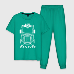 Мужская пижама хлопок с принтом Лучший отец дальнобойщик , 100% хлопок | брюки и футболка прямого кроя, без карманов, на брюках мягкая резинка на поясе и по низу штанин
 | 