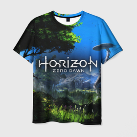 Мужская футболка 3D с принтом Horizon Zero Dawn Топ в Петрозаводске, 100% полиэфир | прямой крой, круглый вырез горловины, длина до линии бедер | игра | природа | роботы | фантастика