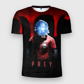 Мужская футболка 3D Slim с принтом Prey dark blood в Петрозаводске, 100% полиэстер с улучшенными характеристиками | приталенный силуэт, круглая горловина, широкие плечи, сужается к линии бедра | horror | prey | space | космический корабль | космос | прей | прэй | страшная игра | ужастик | шутер
