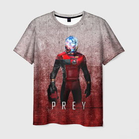 Мужская футболка 3D с принтом Prey Grey and blood в Санкт-Петербурге, 100% полиэфир | прямой крой, круглый вырез горловины, длина до линии бедер | horror | prey | space | космический корабль | космос | прей | прэй | страшная игра | ужастик | шутер