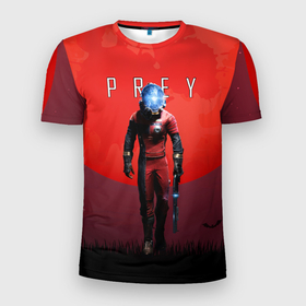 Мужская футболка 3D Slim с принтом Prey красная планета в Белгороде, 100% полиэстер с улучшенными характеристиками | приталенный силуэт, круглая горловина, широкие плечи, сужается к линии бедра | horror | prey | space | космический корабль | космос | прей | прэй | страшная игра | ужастик | шутер