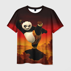 Мужская футболка 3D с принтом Кунг фу Панда New в Кировске, 100% полиэфир | прямой крой, круглый вырез горловины, длина до линии бедер | закат | китай | конфу | мульт | панда | чайна