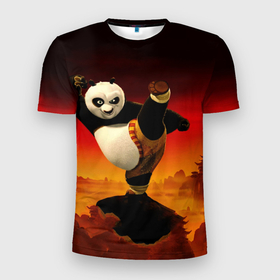 Мужская футболка 3D Slim с принтом Кунг фу Панда New в Кировске, 100% полиэстер с улучшенными характеристиками | приталенный силуэт, круглая горловина, широкие плечи, сужается к линии бедра | закат | китай | конфу | мульт | панда | чайна