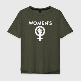 Мужская футболка хлопок Oversize с принтом Женщины вперед в Санкт-Петербурге, 100% хлопок | свободный крой, круглый ворот, “спинка” длиннее передней части | знак | кулак | надпись | рука | феминизм