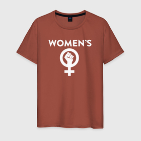 Мужская футболка хлопок с принтом Женщины вперед в Тюмени, 100% хлопок | прямой крой, круглый вырез горловины, длина до линии бедер, слегка спущенное плечо. | знак | кулак | надпись | рука | феминизм