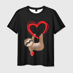 Мужская футболка 3D с принтом Ленивая любовь в Петрозаводске, 100% полиэфир | прямой крой, круглый вырез горловины, длина до линии бедер | 14 | 8 | chill | day | eighth | february | heart | laziness | lazy | love | march | relax | saint | sloth | valentine | валентина | восьмое | день | ленивая | ленивец | лень | любовь | марта | релакс | святого | сердце | февраля | чилл