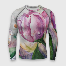 Мужской рашгард 3D с принтом Весенняя нежность ,  |  | Тематика изображения на принте: акварель | весенний | весна | зелёный | картина | нежный | рисунок | розовый | тюльпаны | цветы