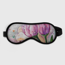 Маска для сна 3D с принтом Весенняя нежность , внешний слой — 100% полиэфир, внутренний слой — 100% хлопок, между ними — поролон |  | акварель | весенний | весна | зелёный | картина | нежный | рисунок | розовый | тюльпаны | цветы