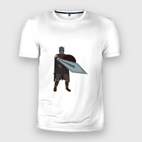 Мужская футболка 3D Slim с принтом Викинг с мечом в Новосибирске, 100% полиэстер с улучшенными характеристиками | приталенный силуэт, круглая горловина, широкие плечи, сужается к линии бедра | viling | викинг | меч | оружие | сериал викинги | скандинавия