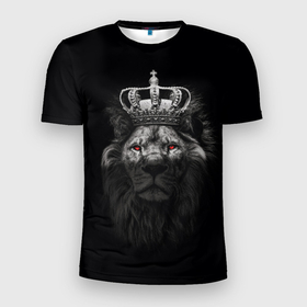 Мужская футболка 3D Slim с принтом Царь Лев в Белгороде, 100% полиэстер с улучшенными характеристиками | приталенный силуэт, круглая горловина, широкие плечи, сужается к линии бедра | animal | beast | cat | fluffy | hunter | lion | lion cub | lion king | mane | predator | red | tail | yellow | большая кошка | грива | животное | зверь | король лев | кот | лев | лёвушка | львенок | охотник | пушистый | хвост | хищник | царь 