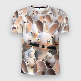 Мужская футболка 3D Slim с принтом Куча бешеных кроликов в Екатеринбурге, 100% полиэстер с улучшенными характеристиками | приталенный силуэт, круглая горловина, широкие плечи, сужается к линии бедра | animals | cartoons | games | netflix | rabbit | raving rabbids | ubisoft | бешеные кролики | животные | игры | мультики | нетфликс | юбисофт