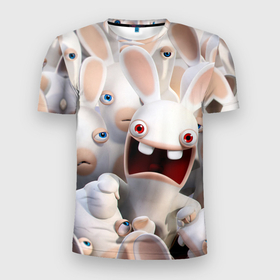 Мужская футболка 3D Slim с принтом Бешеные кролики в толпе в Новосибирске, 100% полиэстер с улучшенными характеристиками | приталенный силуэт, круглая горловина, широкие плечи, сужается к линии бедра | animals | cartoons | games | netflix | rabbit | raving rabbids | ubisoft | бешеные кролики | животные | игры | мультики | нетфликс | юбисофт