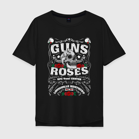 Мужская футболка хлопок Oversize с принтом GUNS N ROSES РОК в Тюмени, 100% хлопок | свободный крой, круглый ворот, “спинка” длиннее передней части | axl rose | band | geffen records | gnr | guns | guns n roses | gunsnroses | hardrock | metal | music | retro | rock | roses | slash | usa | ганс | гансы | группа | метал | музыка | н | пистолеты | ретро | розез | розы | рок | роуз | роузес | слеш | слэш |