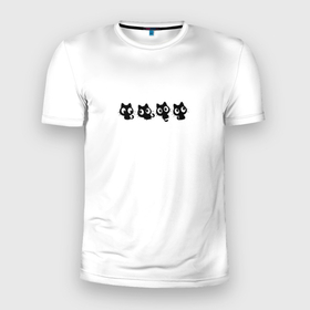 Мужская футболка 3D Slim с принтом 4 маленьких чумазеньких котэ в Санкт-Петербурге, 100% полиэстер с улучшенными характеристиками | приталенный силуэт, круглая горловина, широкие плечи, сужается к линии бедра | девушкам | детям | животные | кот | котенок | котята | кошка | милота | милые | мимими | мяу | черно белое