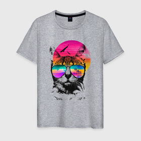 Мужская футболка хлопок с принтом Котэ на релаксе в Тюмени, 100% хлопок | прямой крой, круглый вырез горловины, длина до линии бедер, слегка спущенное плечо. | Тематика изображения на принте: кот | кошка | отдых | отпуск | солнечные очки | чил