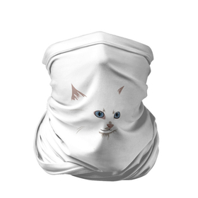 Бандана-труба 3D с принтом Белый незаметный кот в Санкт-Петербурге, 100% полиэстер, ткань с особыми свойствами — Activecool | плотность 150‒180 г/м2; хорошо тянется, но сохраняет форму | Тематика изображения на принте: белое | белый кот | голубые глаза | девушкам | детям | животные | звери | кот | кошка | минимализм