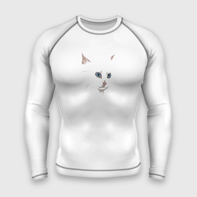 Мужской рашгард 3D с принтом Белый незаметный кот в Тюмени,  |  | Тематика изображения на принте: белое | белый кот | голубые глаза | девушкам | детям | животные | звери | кот | кошка | минимализм