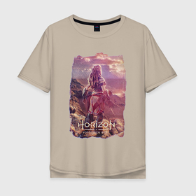Мужская футболка хлопок Oversize с принтом Horizon Forbidden West | Фан арт в Тюмени, 100% хлопок | свободный крой, круглый ворот, “спинка” длиннее передней части | ps4 | ps5 | горизонт | запретный запад | игра
