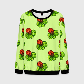 Мужской свитшот 3D с принтом Божья коровка и клевер на зеленом. в Новосибирске, 100% полиэстер с мягким внутренним слоем | круглый вырез горловины, мягкая резинка на манжетах и поясе, свободная посадка по фигуре | 4 х листник | green | ladybird | ladybug | акварель | божьи коровки | божья коровка | зеленый | клевер | насекомое | насекомые | примета | символ счастья | удача | четырехлистник