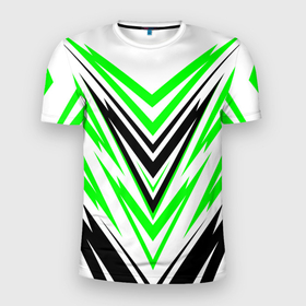 Мужская футболка 3D Slim с принтом Абстрактная симметрия , 100% полиэстер с улучшенными характеристиками | приталенный силуэт, круглая горловина, широкие плечи, сужается к линии бедра | абстакция | галка | движение | зеленый | неон | узоры | черный