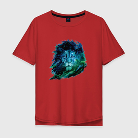 Мужская футболка хлопок Oversize с принтом Голова льва в волнах морских в Санкт-Петербурге, 100% хлопок | свободный крой, круглый ворот, “спинка” длиннее передней части | Тематика изображения на принте: волны | животное | зверь | лев | море | хищник