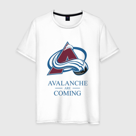 Мужская футболка хлопок с принтом Colorado Avalanche are coming , Колорадо Эвеланш , 100% хлопок | прямой крой, круглый вырез горловины, длина до линии бедер, слегка спущенное плечо. | Тематика изображения на принте: avalanche | colorado | colorado avalanche | hockey | nhl | usa | колорадо | колорадо эвеланш | нхл | спорт | сша | хоккей | шайба | эвеланш