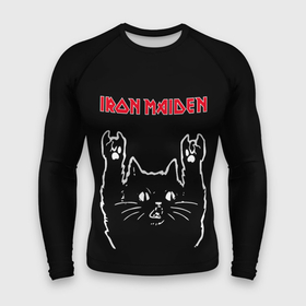 Мужской рашгард 3D с принтом Iron Maiden Рок кот в Курске,  |  | iron | iron maiden | maiden | music | rock | айрон майден | айрон мейден | кот | музыка | рок