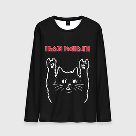 Мужской лонгслив 3D с принтом Iron Maiden Рок кот в Тюмени, 100% полиэстер | длинные рукава, круглый вырез горловины, полуприлегающий силуэт | iron | iron maiden | maiden | music | rock | айрон майден | айрон мейден | кот | музыка | рок