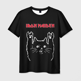 Мужская футболка 3D с принтом Iron Maiden Рок кот в Кировске, 100% полиэфир | прямой крой, круглый вырез горловины, длина до линии бедер | iron | iron maiden | maiden | music | rock | айрон майден | айрон мейден | кот | музыка | рок