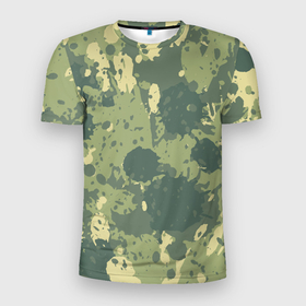 Мужская футболка 3D Slim с принтом Камуфляж: Брызги красок. в Тюмени, 100% полиэстер с улучшенными характеристиками | приталенный силуэт, круглая горловина, широкие плечи, сужается к линии бедра | 23 февраля | camouflage | military | герой | день защитника отечества | камуфляж | милитари | мужской праздник | мужчина | праздник