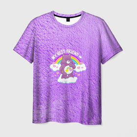 Мужская футболка 3D с принтом My best friend bear в Тюмени, 100% полиэфир | прямой крой, круглый вырез горловины, длина до линии бедер | bear | kexibq lheu | my best friend | для подружек | медведь | медвежата | медвежонок | мех | мишка | мой лучший друг | парные для друзей | фиолетовый мех