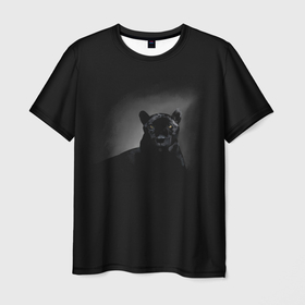 Мужская футболка 3D с принтом Пантера в лучах света в Екатеринбурге, 100% полиэфир | прямой крой, круглый вырез горловины, длина до линии бедер | дикие | животные | звери | кошка | пантера | природа | черная пантера