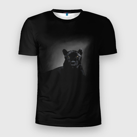 Мужская футболка 3D Slim с принтом Пантера в лучах света в Новосибирске, 100% полиэстер с улучшенными характеристиками | приталенный силуэт, круглая горловина, широкие плечи, сужается к линии бедра | дикие | животные | звери | кошка | пантера | природа | черная пантера
