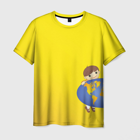 Мужская футболка 3D с принтом Мальчик из советского Атласа Мир в Петрозаводске, 100% полиэфир | прямой крой, круглый вырез горловины, длина до линии бедер | атлас | земля | карта мира | мальчик | мир | необычный подарок | паре | парные | путешественникам | путешествие | туристам