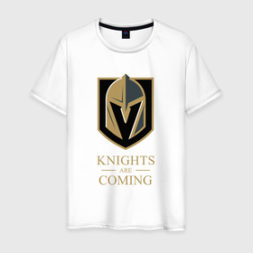 Мужская футболка хлопок с принтом Knights are coming , Вегас Голден Найтс , Vegas Golden Knights в Петрозаводске, 100% хлопок | прямой крой, круглый вырез горловины, длина до линии бедер, слегка спущенное плечо. | golden knights | hockey | nhl | vegas | vegas golden knights | вегас | вегас голден найтс | голден найтс | клуб | лого | логотип | нхл | спорт | хокей | хоккей | хоккейный