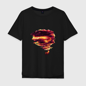 Мужская футболка хлопок Oversize с принтом Мечта о огненном закате , 100% хлопок | свободный крой, круглый ворот, “спинка” длиннее передней части | арт | воображение | закат | мечта | небо | огненное небо | огненный закат | огонь | рисунок