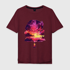 Мужская футболка хлопок Oversize с принтом Мечта о закатном небе в Кировске, 100% хлопок | свободный крой, круглый ворот, “спинка” длиннее передней части | арт | воображение | закат | закатное небо | мечта | небо | рисунок