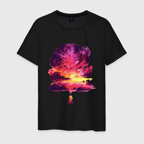 Мужская футболка хлопок с принтом Мечта о закатном небе в Петрозаводске, 100% хлопок | прямой крой, круглый вырез горловины, длина до линии бедер, слегка спущенное плечо. | арт | воображение | закат | закатное небо | мечта | небо | рисунок