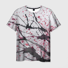 Мужская футболка 3D с принтом Сакура цветёт рисунок акварелью в Екатеринбурге, 100% полиэфир | прямой крой, круглый вырез горловины, длина до линии бедер | абстакция | акварель | весна | красный | нажность | поп арт | рисунок | чёрный