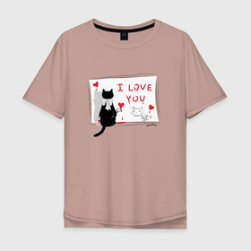 Мужская футболка хлопок Oversize с принтом ВЛЮБЛЁННЫЙ KOT , 100% хлопок | свободный крой, круглый ворот, “спинка” длиннее передней части | Тематика изображения на принте: cat | day | heart | love | romantic | valentine | valentines | амур | валентина | влюбленные | влюбленных | всех | день | кот | котейка | котенок | котик | кошка | любовь | романтика | романтичность | святого | сердечки